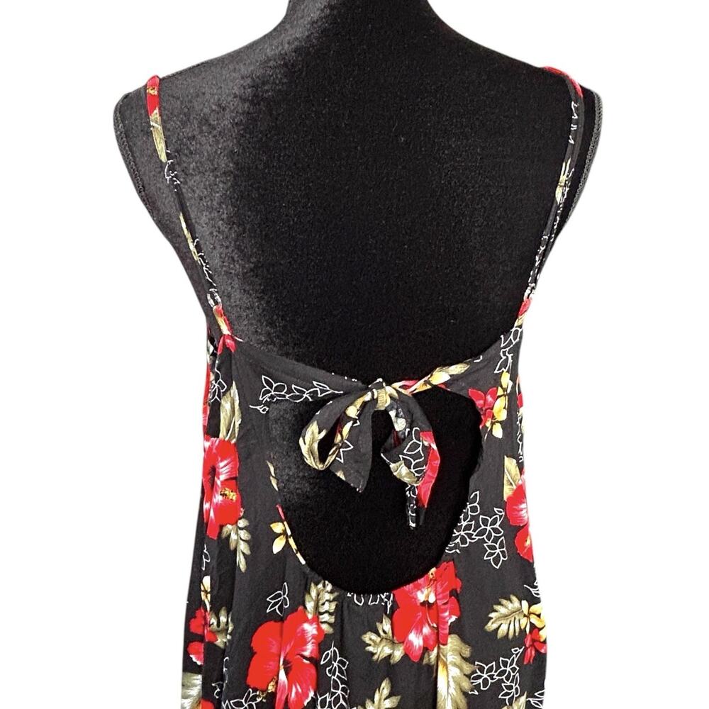 Tiki Palm Hawaiian Dress XL Red Tropical Open Tie Back Babydoll Asymmetrical Hem